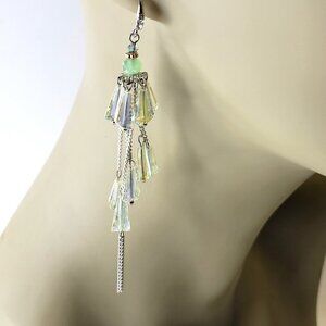 Crystal Glass Prism Earrings Chandelier Earrings Teardrop Cone Faceted Prism